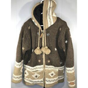 Kyber 100% Wool Outerwear Sweater Jacket Size MD Brown Hooded Lined Nepal Fleece